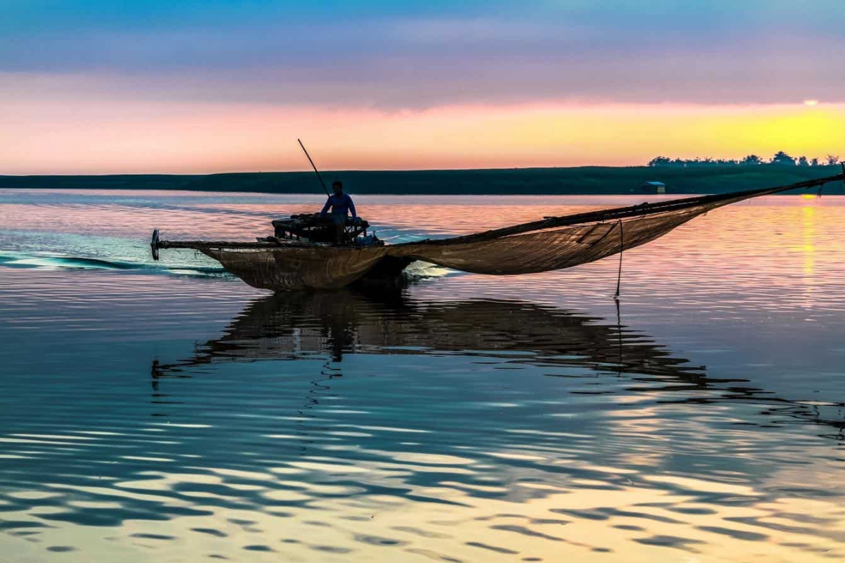 A Traditional fishing boat at Ham Ninh Fishing Village